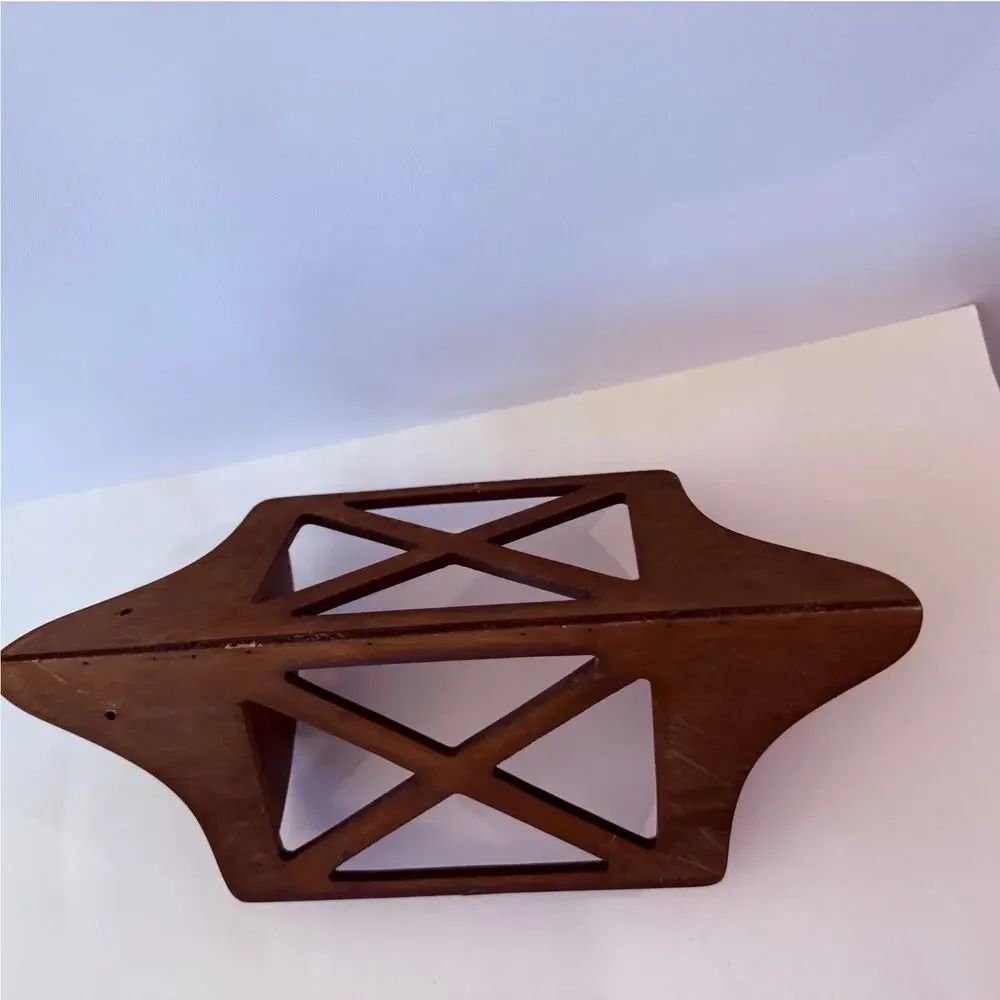 2 Tier Solid Wood Corner Wall Shelf Cut Outs 15.5 x 6 Vintage